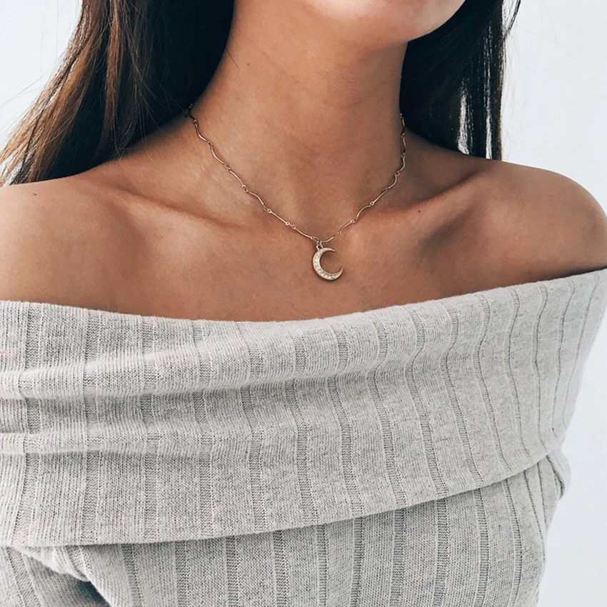 Boho Moon Chocker Кристалл Золотая цепь колье Цепочки и ожерелья для Для женщин Чокеры