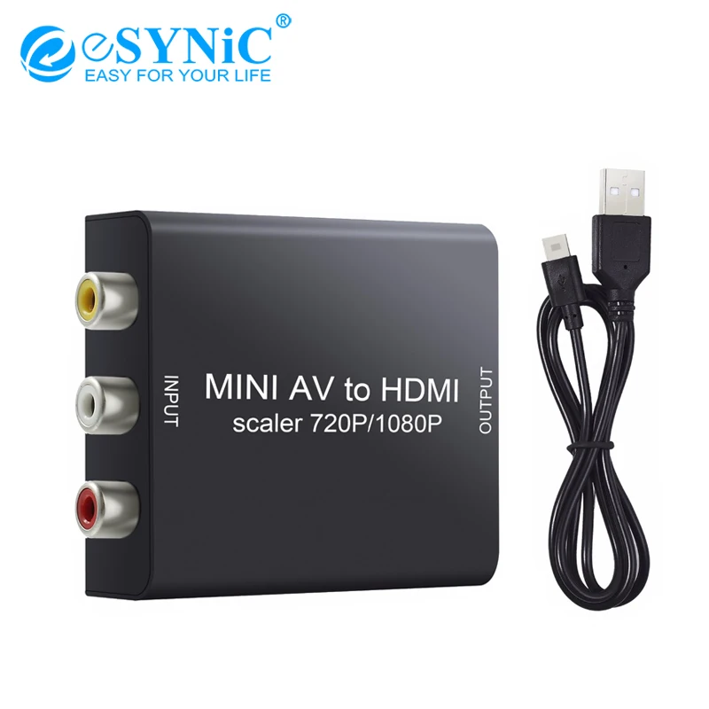 ESYNiC CVBS на HDMI преобразователь RCA вход 1080p адаптер с USB кабель питания Поддержка PAL NTSC
