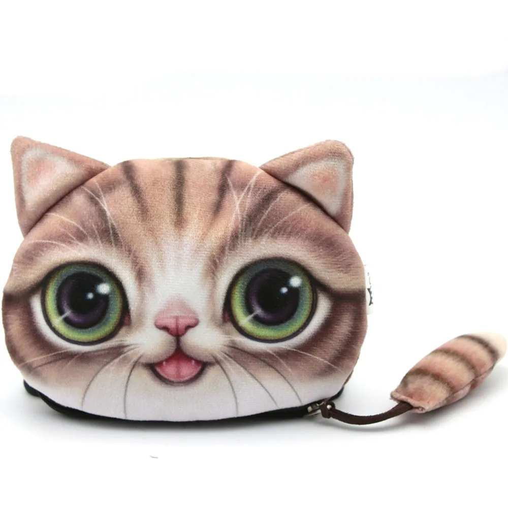 Новые милые 3D животных с передней молнией чехол портмоне кошка женский кошелек