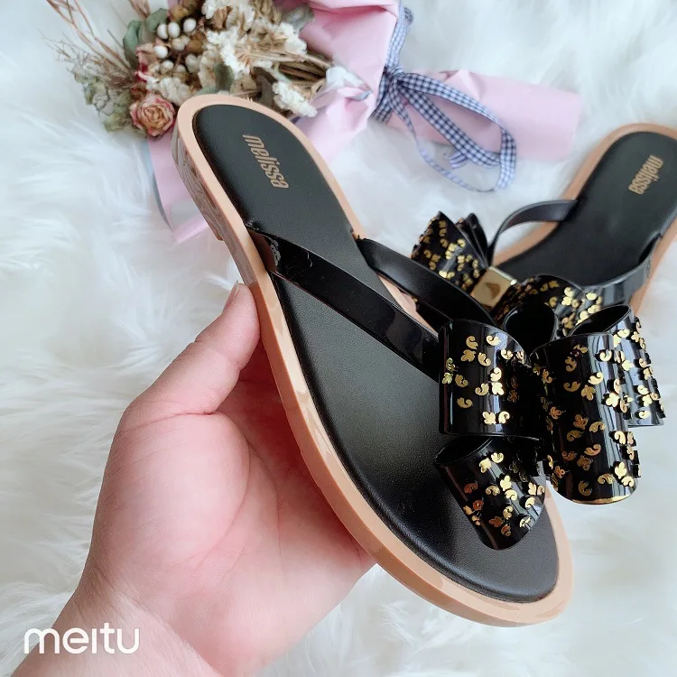 Melissa/женские сандалии на плоской подошве тапочки с галстуком-бабочкой Летняя