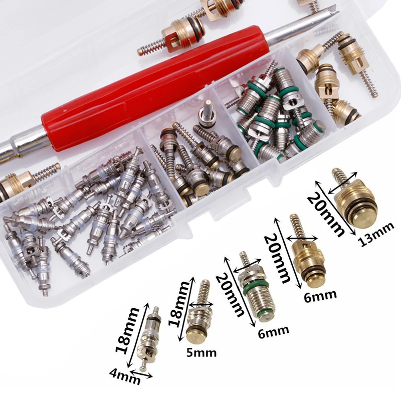 

50Pcs A/C Core Valve R12/ R134A Auto Car Air Conditioning Assortment Remover Kit