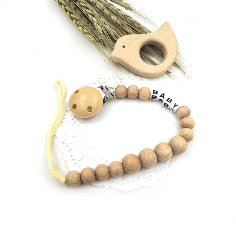 Регулируемый зажим для соски подвеска из бука в форме птицы деревянная цепочка с