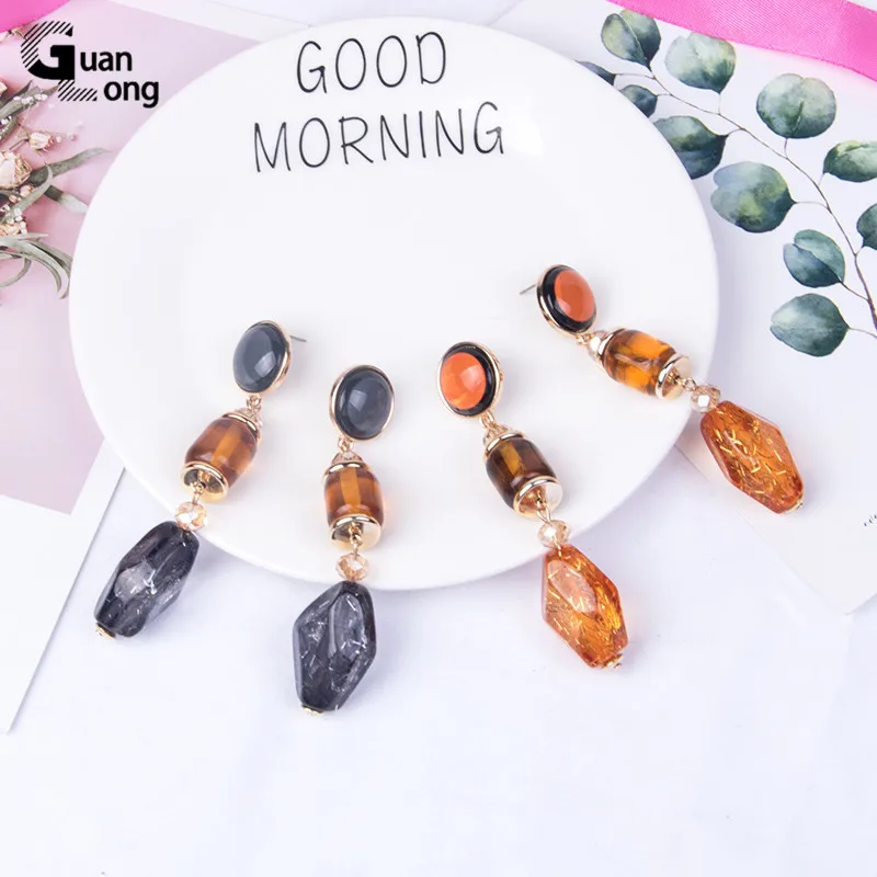 GuanLong Long Acrylic Designer Dangling Earrings Fashion Jewelry for Women Sparkling Big Geometric Statement Drop Earring Brinco | Украшения