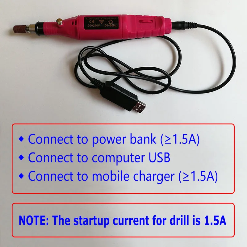 Мини USB Мощность шнур для сверлильный станок 5V Мощность кабель выделенный Питание кабель гель для снятия Дрель адаптер Альтернативные 9v