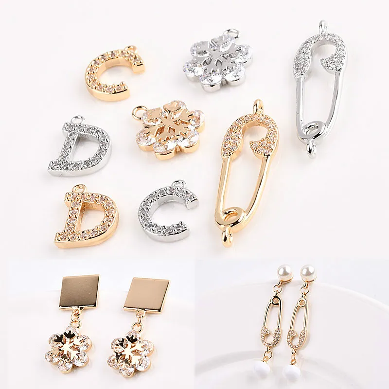 Diy Korean jewelry accessories pin letters snowflake micro inlaid zircon earrings earring necklace pendant | Украшения и