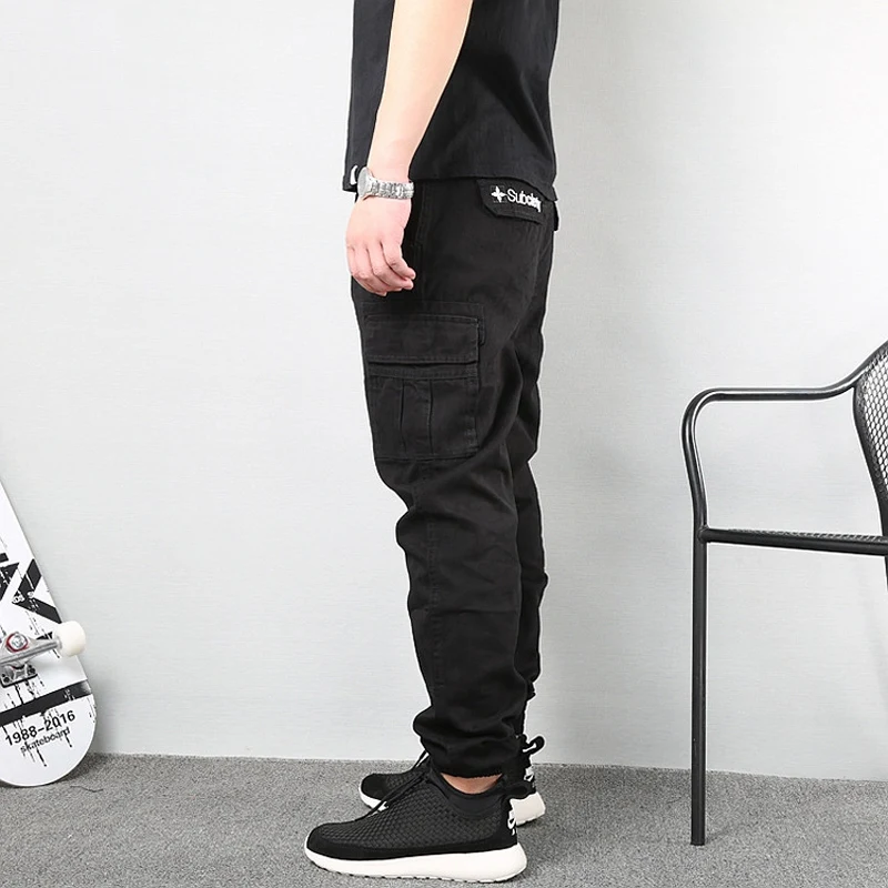 Японский стиль, модные мужские джинсы в стиле хип-хоп, штаны для бега, свободные, классические, с большим карманом, брюки-карго, мужские армейские зеленые военные штаны