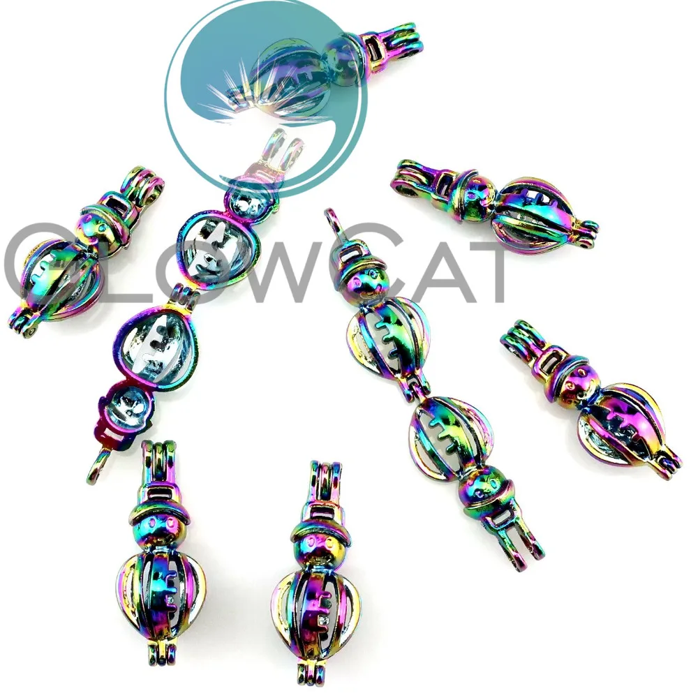 10x C282 Rainbow Colors Snowman Beads Cage Jewelry Making Perfume Essential Oil Diffuser Pearl Locket Pendant | Украшения и