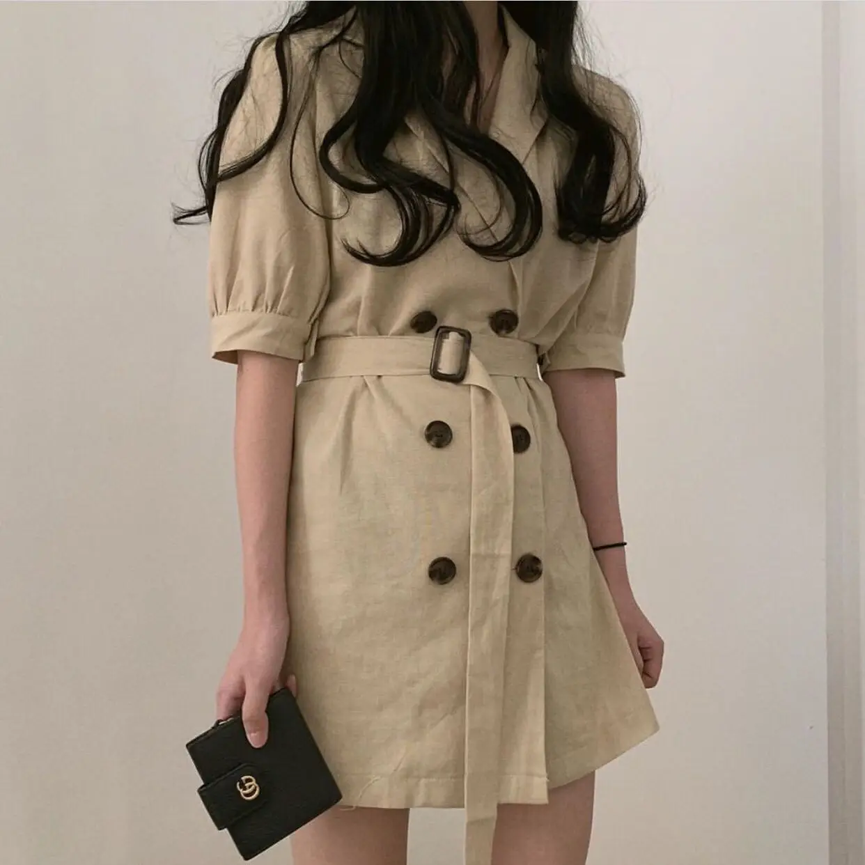 Новое двубортное летнее платье женское хлопковое льняное с коротким рукавом