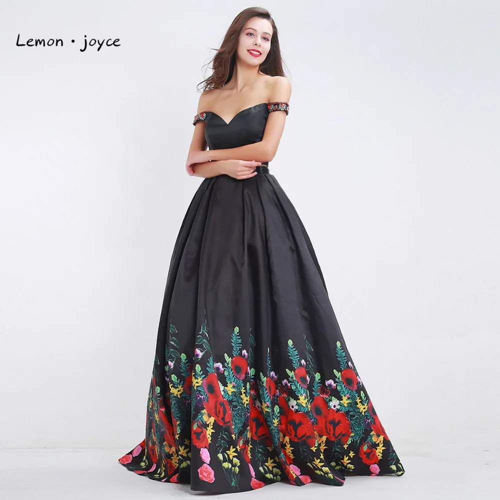 Черные Выпускные Платья с цветочным принтом 2020 из двух частей вырезом лодочкой и