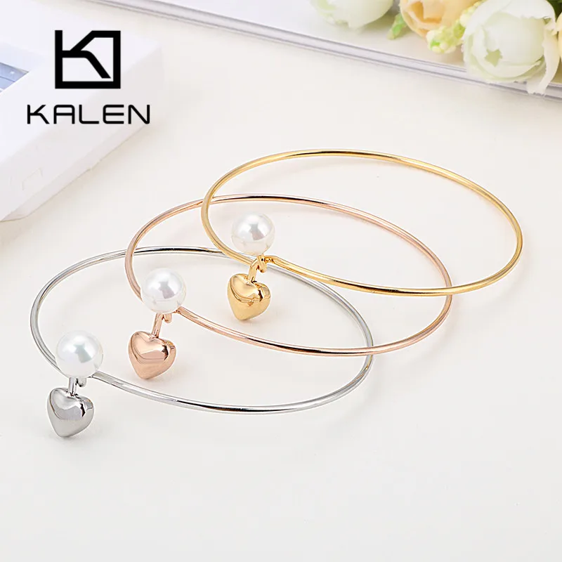 Женский простой браслет Kalen из нержавеющей стали с сердечком и искусственным