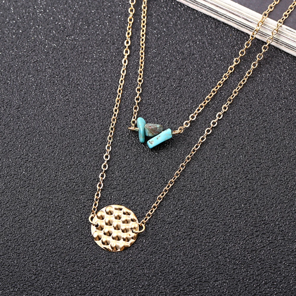 YAOLOGE Hot Sale Fashion Metal Double Necklace Simple Round Dangler Clavicle Chain Statement Jewelry Women Accessories | Украшения и