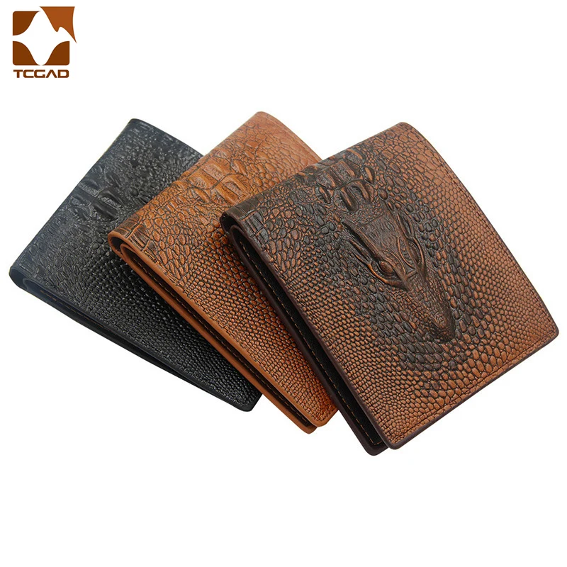 

3D print wallet men Alligator leather wallet short men's purse Vintage carteira masculina Thin billetera hombre couro money bag
