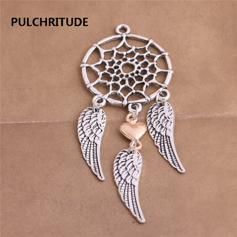 PULCHRITUDE 5 шт./лот металлическая античная бронза Серебряное перо Синий Ловец снов