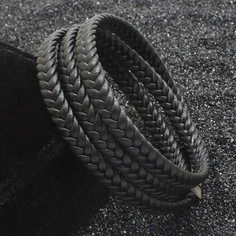 Мужской браслет из натуральной кожи многослойный Плетеный нержавеющей стали с