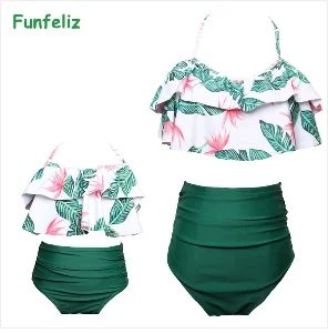 Funfeliz/цельный купальник для девочек, милый купальник в горошек для девочек, полосатый купальный костюм с бантом для детей, Летний набор детских бикини