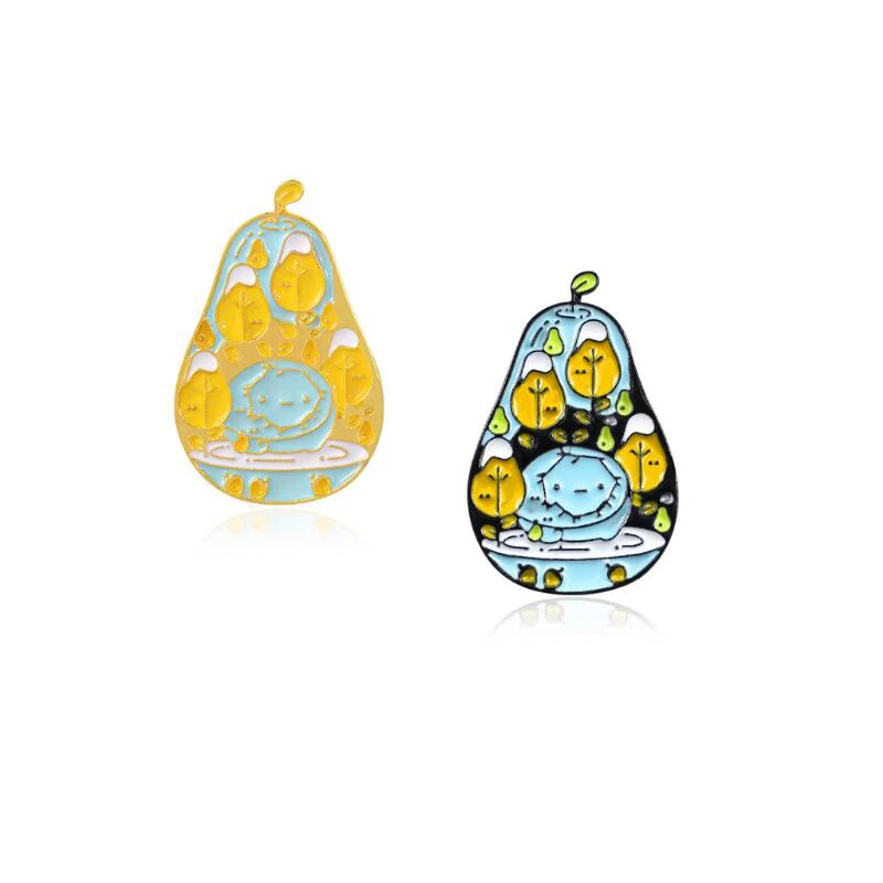 Значок в виде фруктовой груши яркий значок с мультяшными лесными деревьями