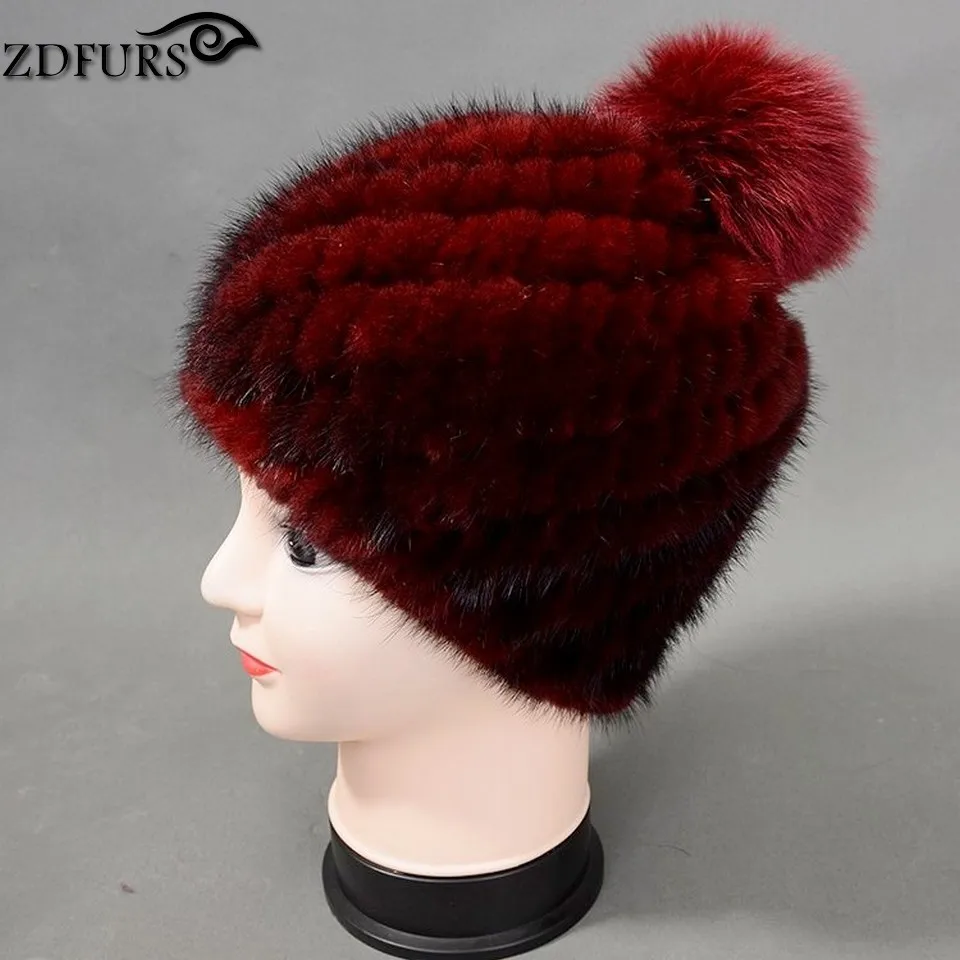 2016 меховая шапка из натуральной норки для женщин зимние вязаные меховые шапочки