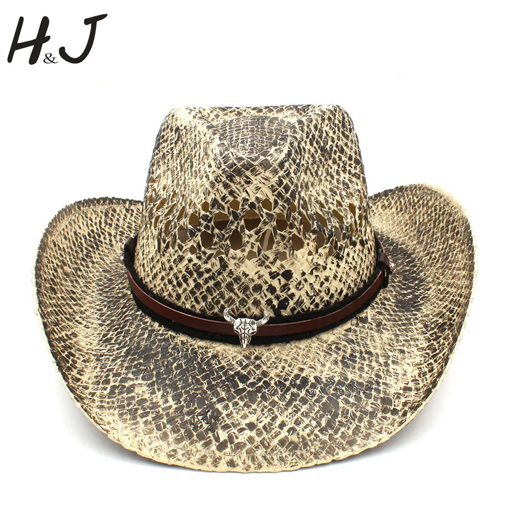 Ковбойская соломенная шляпа в западном стиле для мужчин и женщин плетеная Кепка