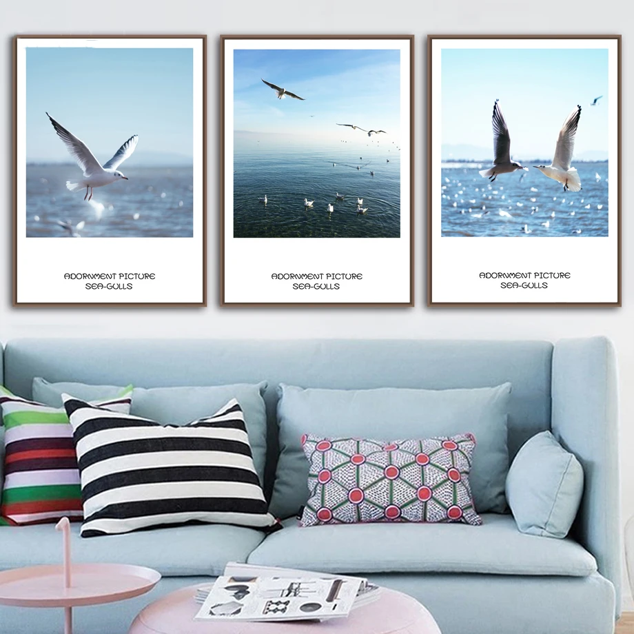 Скандинавские принты А4 модный постер с изображением океана чайки флока неба