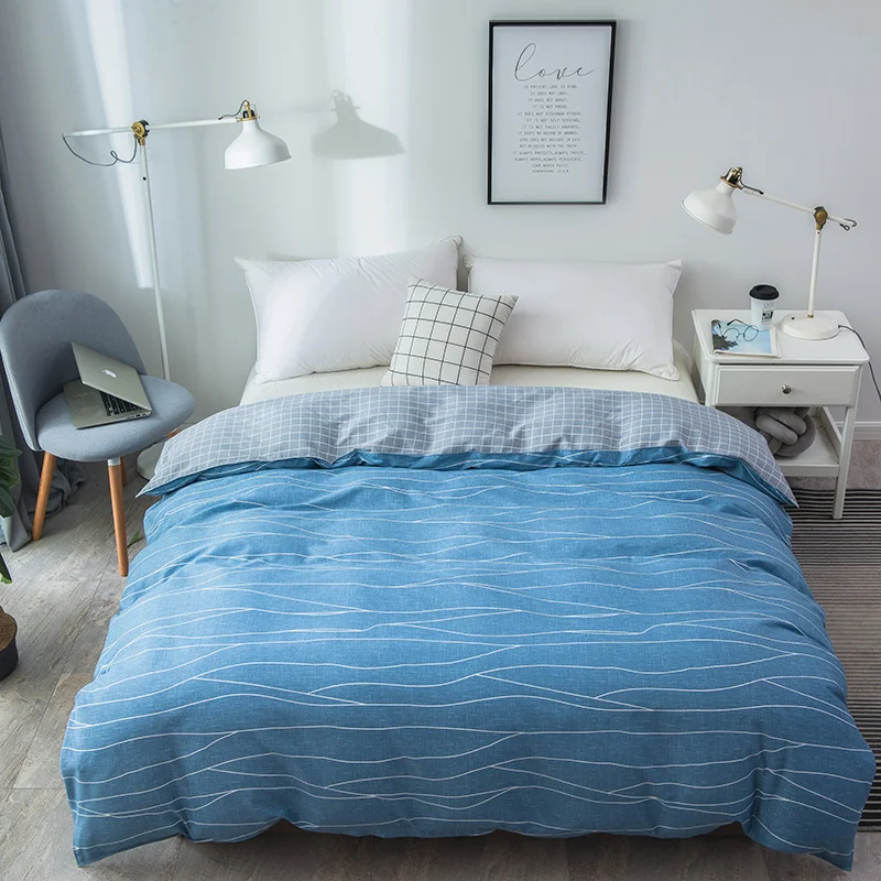 Синий узор в полоску 1 шт. пододеяльник на молнии 100% хлопковый мягкий теплый