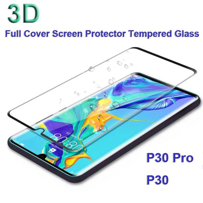 Для huawei P30 Pro Экран протектор Закаленное Стекло для huawei P30 с уровнем твердости 9 H 3D полностью закрывающая Защитная Стекло Пленка Прозрачная черная