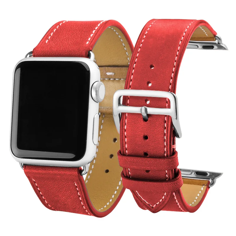 Красный Carouse Натуральная кожа ремешок для наручных часов Apple Watch, версии 4/3/2/1 38 мм 42 мм качество кожи для наручных часов iWatch, спортивный ремешок 40 мм 44 мм - Цвет ремешка: Красный