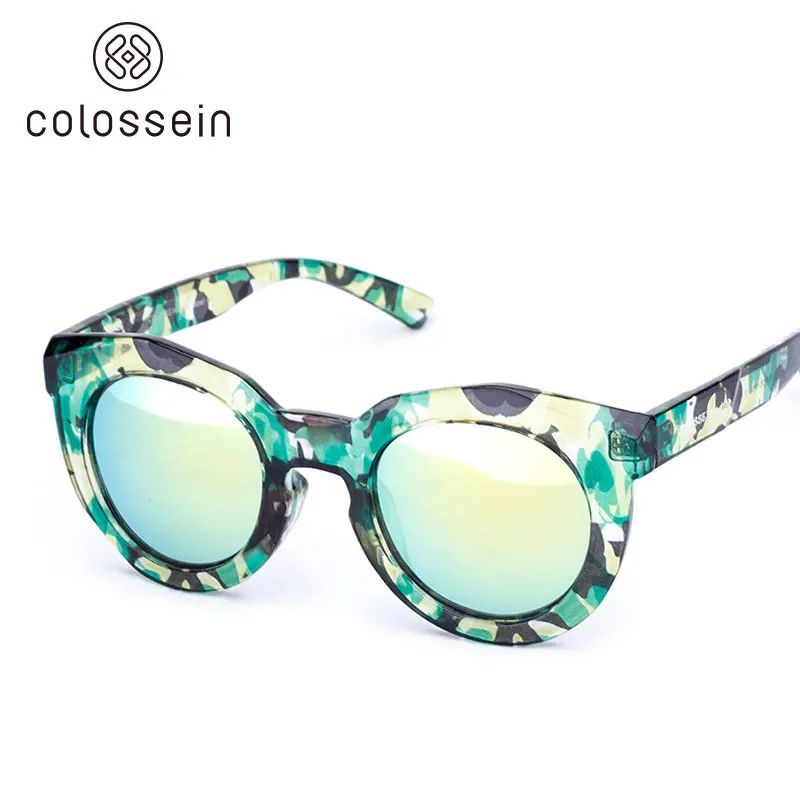 green COLOSSEIN солнцезащитные очки женская мода бренд дизайнеры солнцезащитные очки круглая рамка стимпанк UV400 Modis очки красочные открытые - Цвет линз: green