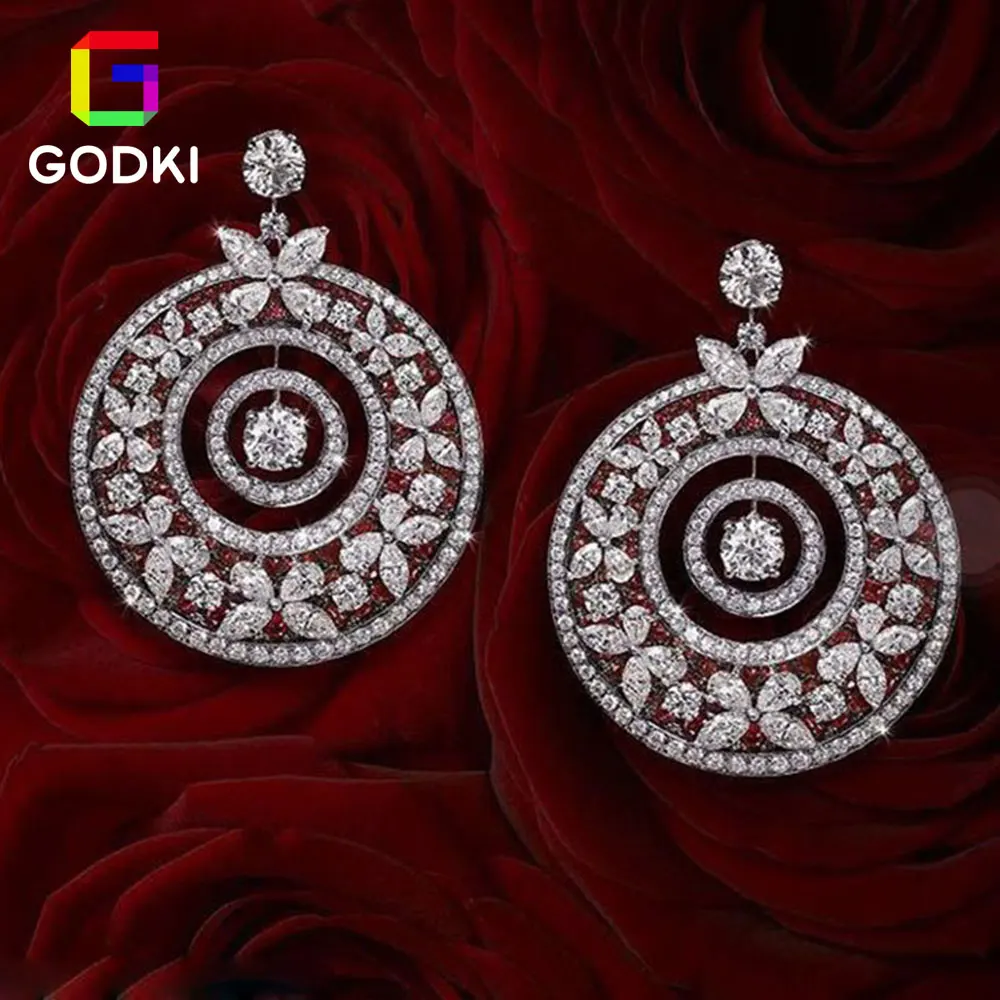 Женские серьги GODKI круглые в виде цветов с кубическим цирконием|party earrings|jewelry diamond