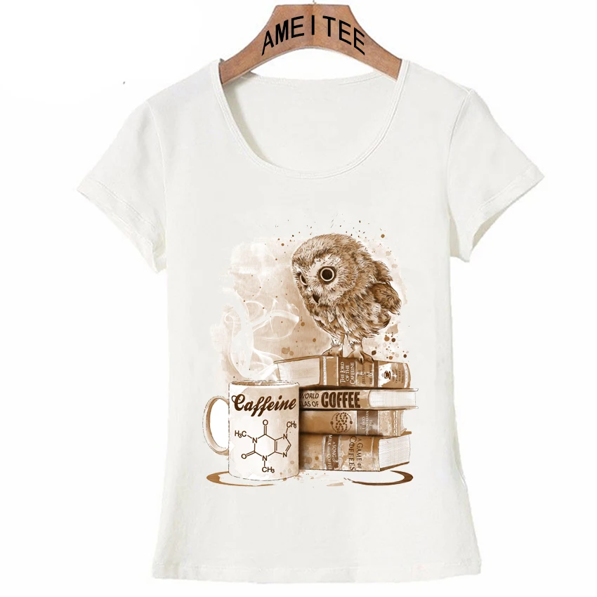 Винтажная Дизайнерская футболка с совой летняя модная женская принтом кофейной