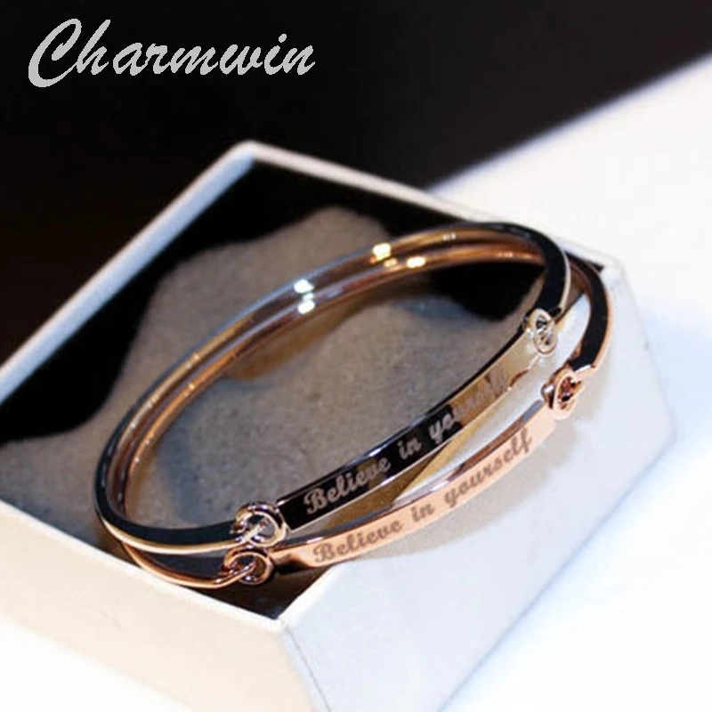 Charmwin новый модный простой браслет верь в себя корейский тренд золотистого цвета