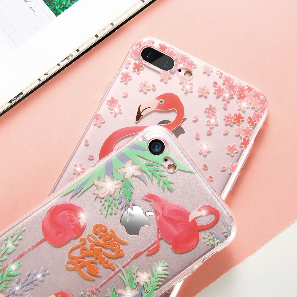 Чехол CASEIER для iPhone 8 7 6 6S Plus блестящий силиконовый чехол с фламинго 5 5S Роскошный из