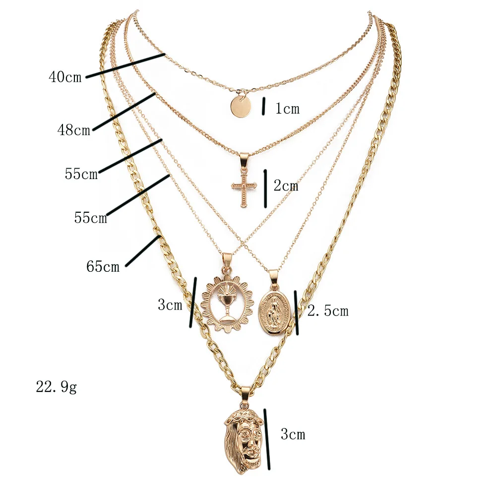 5 шт./компл. винтажные женские ожерелья диск крест Иисус Дева Мария кулон с