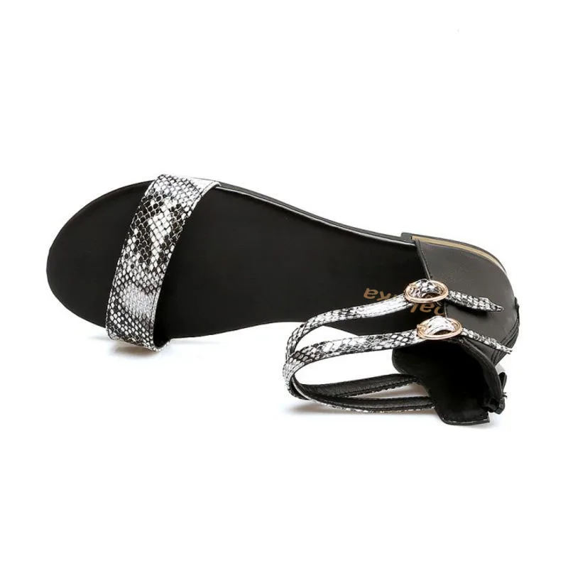 Сандалии женские из натуральной кожи со змеиным принтом на молнии Размеры 33-43 |