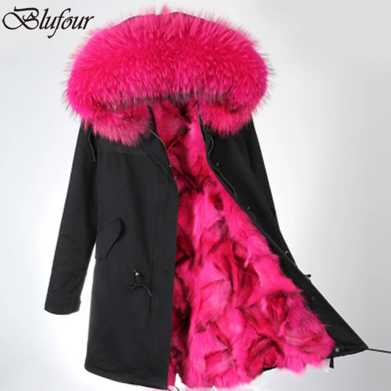 2018 Для женщин Армейский зеленый большой енота меха с капюшоном пальто куртки в