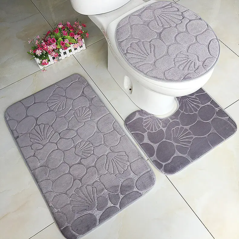 3 pcs/set Modern Embossing Solid Color Bathroom Mats Toilet Carpet Toilet Anti-skid Mat Sets Bath Mat Closestool Cover Floor Rug