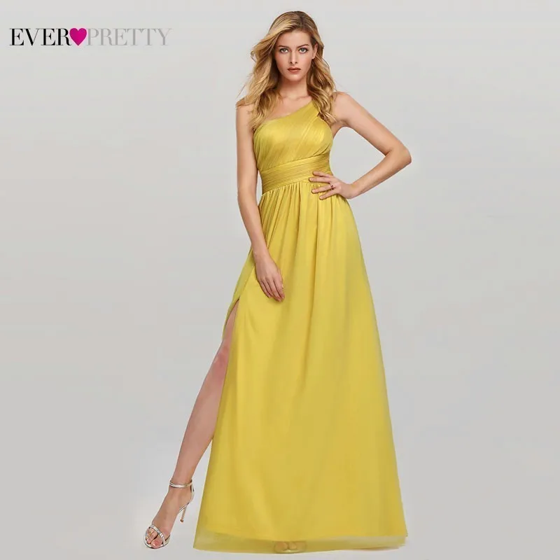 Желтые платья подружек невесты 2019 Ever Pretty A-Line одно плечо с высоким разрезом