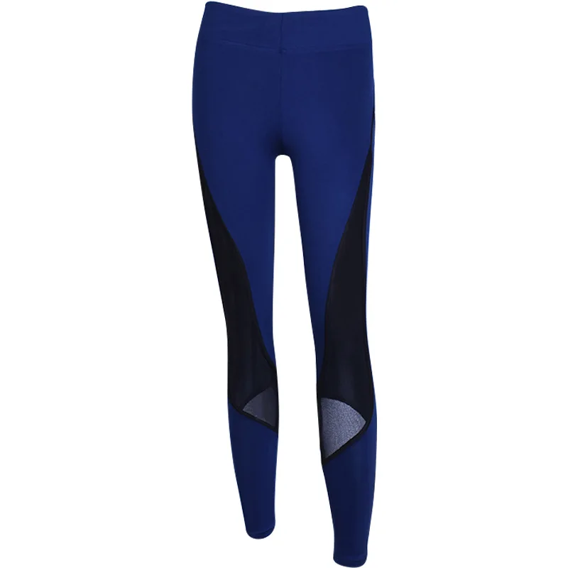 Женские сетчатые леггинсы в стиле пэчворк синие и черные сексуальные облегающие