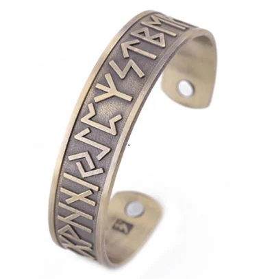 Antique Bronze Skyrim скандинавский Викинг 24 руны Браслет-манжета металлический медицинский магнитный браслет винтажные ювелирные изделия-талисманы подарок для мужчин и женщин - Окраска металла: Antique Bronze