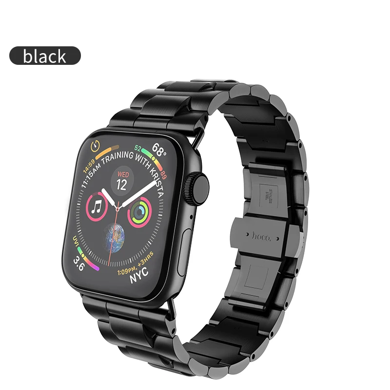 HOCO ремешок из нержавеющей стали для Apple Watch ремешок 40 мм 44 мм Металлические звенья Браслет Смарт-часы ремешок для i Watch серии 4 3 2 1 - Цвет: Черный
