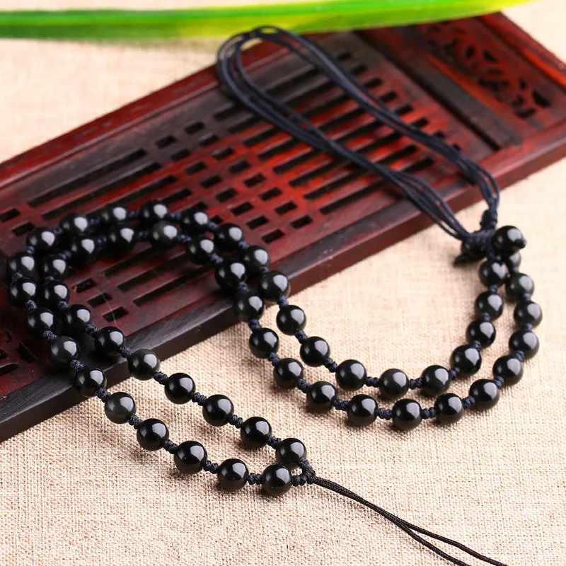 Красивые китайские ручной работы натуральный черный обсидиан Бусины becklace Амулет