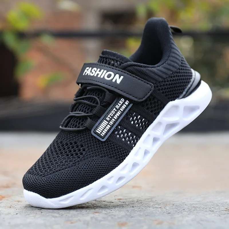 black kids sneakers Сезон весна-лето; детская спортивная обувь для бега; кроссовки для мальчиков и девочек с дышащей сеткой на липучке; детская повседневная обувь; Basket Enfant - Цвет: black kids sneakers