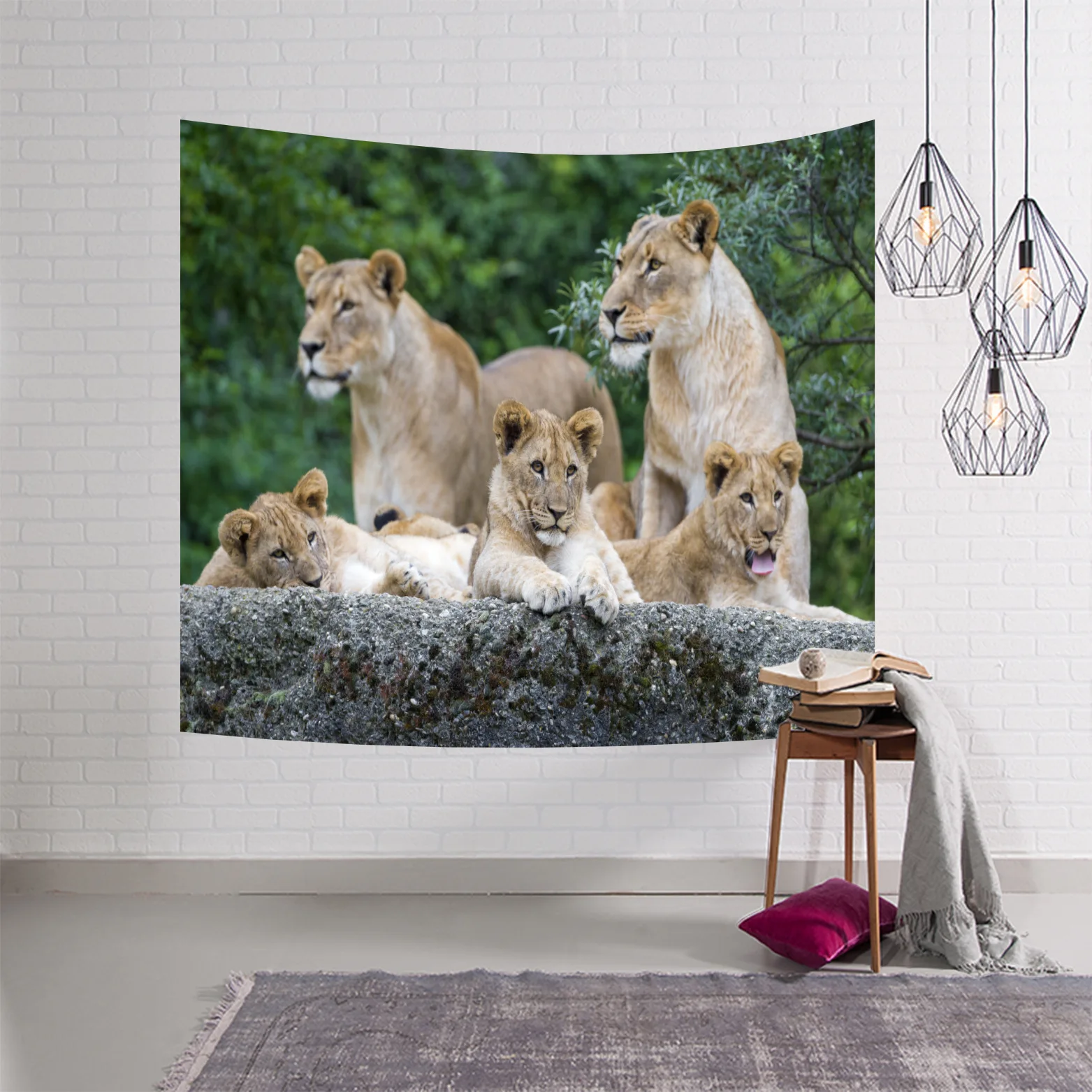 N Geometry Tapestry Animal Tiger cloth Wall Hanging Beach Round 3d Animal Lion Tapestry decorative blanket 150x130 Bedroom Large - Цвет: N