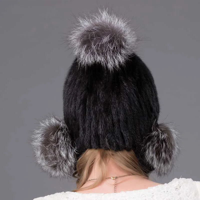 JKP Для женщин бомбер Шапки меховая шапка из натуральной норки с лисой и майка