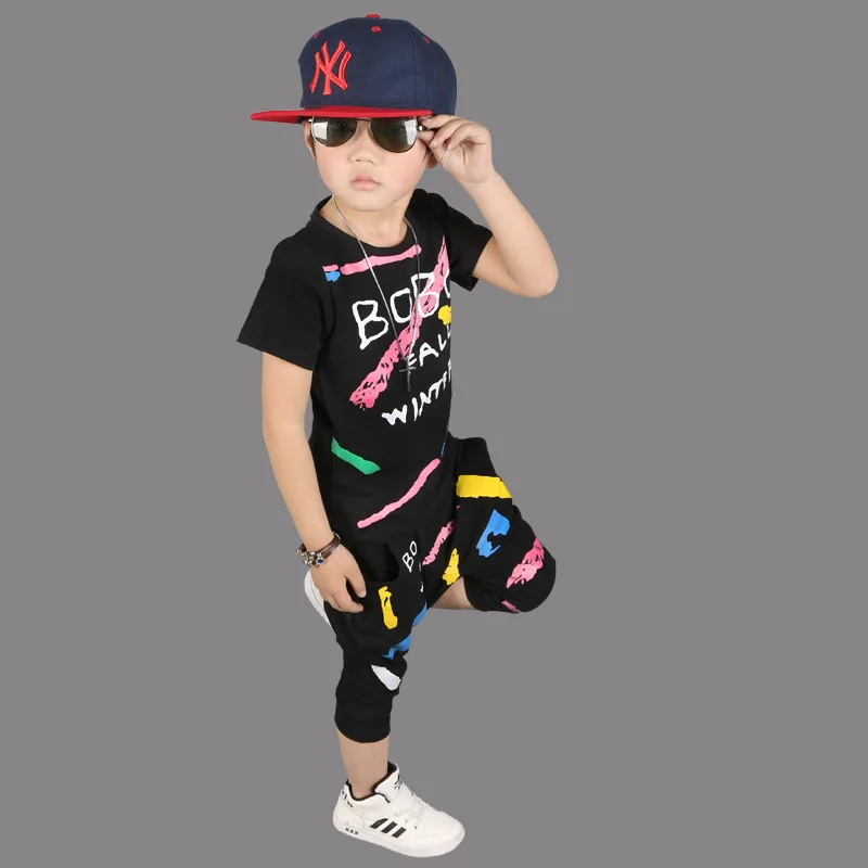 2019 Summer Children's Clothing Set Suit for Boys Kids Children Clothes Oil Painting Flowers Hip Hop | Детская одежда и обувь