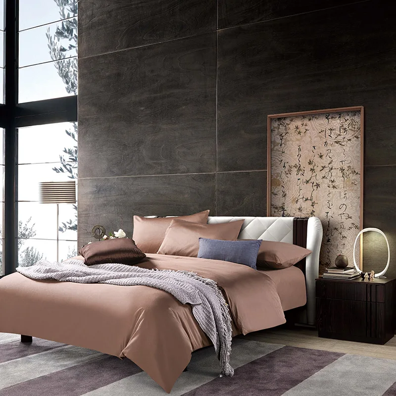 

Posodono Luxury 100% Egyptian Cotton bedding linen set solid brown coffee long stapled duvet high quality cover pillowcase