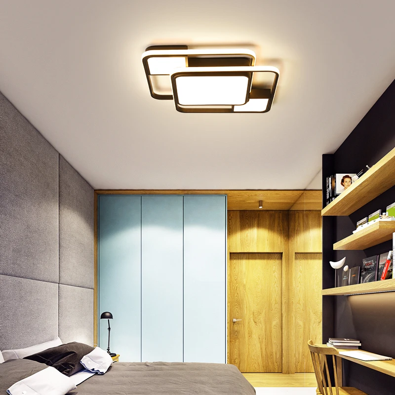 Modern LED Ceiling Lights For Living Room Bedroom Home Lighting Fixtures Black Square surface mounted Lamp AC85-265V | Лампы и