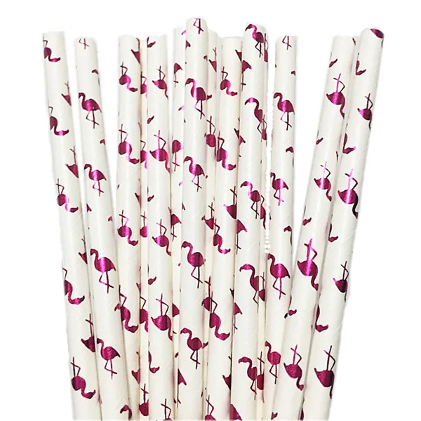 Rose Pink Flamingo 25 шт. Экологичная фольга серебро/Золотая бумага соломинки для свадебной вечеринки Дети День рождения украшения поставки - Цвет: Rose Pink Flamingo