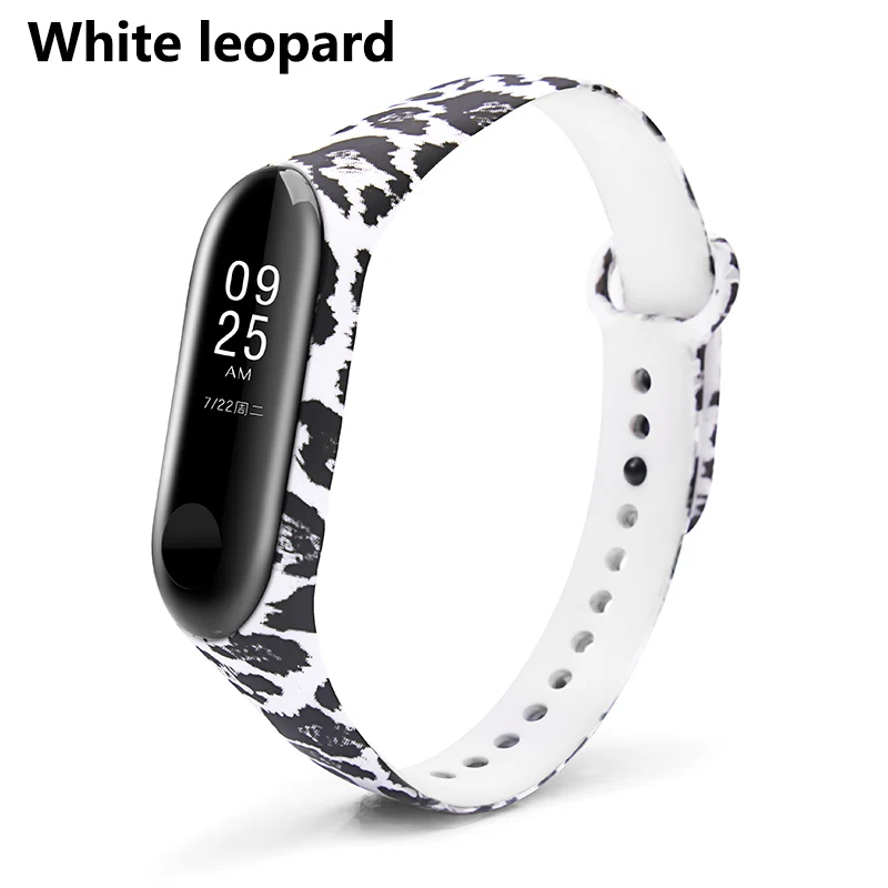 White Leopard BOORUI mi band 3 ремешок удобный цветной mi band ремешок с разнообразным цветочным принтом для xiaomi mi band 3 Смарт-браслеты - Цвет: White Leopard
