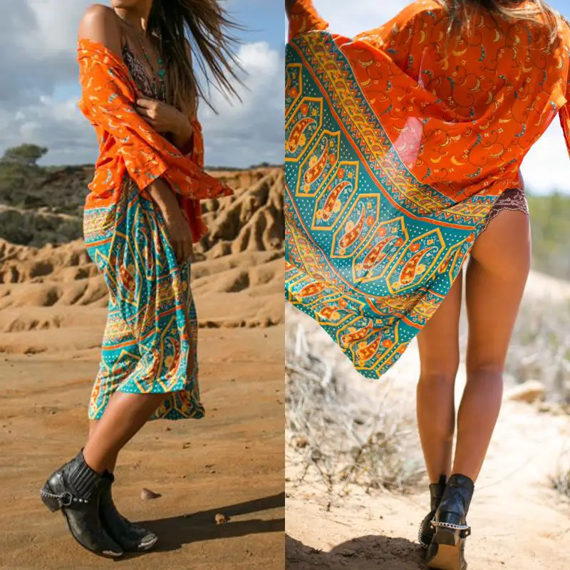 Женская накидка длинный шифоновый кардиган шифон пляжные купальники бикини для