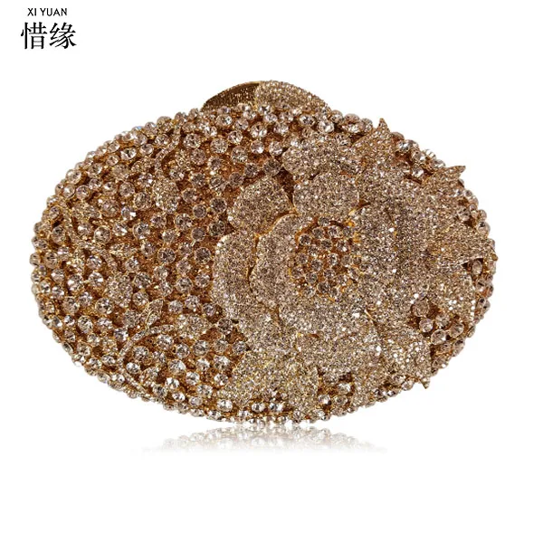 

XIYUAN BRAND Women Evening Bag Luxury pink /Silver Wedding Party Bag Diamond Rhinestone Clutches Crystal Bling Gold Clutch Bag